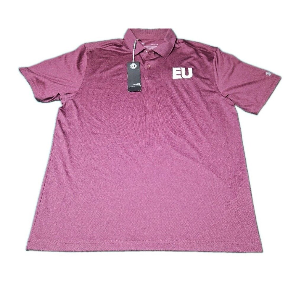 NEW Evangel University Under Armour golf Polo Shirt Men's Large NWT Maroon Loose